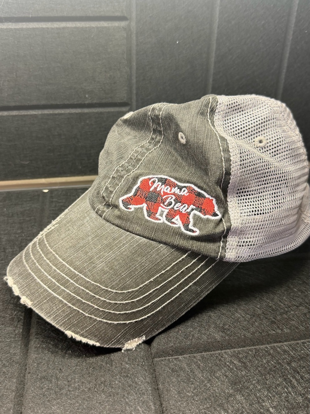 Mama Bear Plaid Patch Trucker Cap - Dark Gray